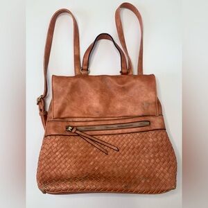 Burnt Orange Leather Woven Women's Bag Backpack